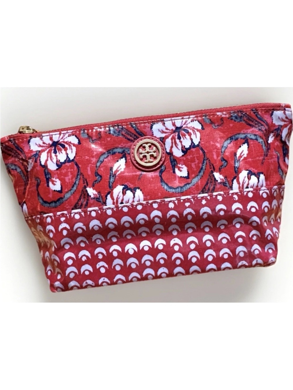 TORY BURCH Cosmetic Case Red Floral Makeup Bag
